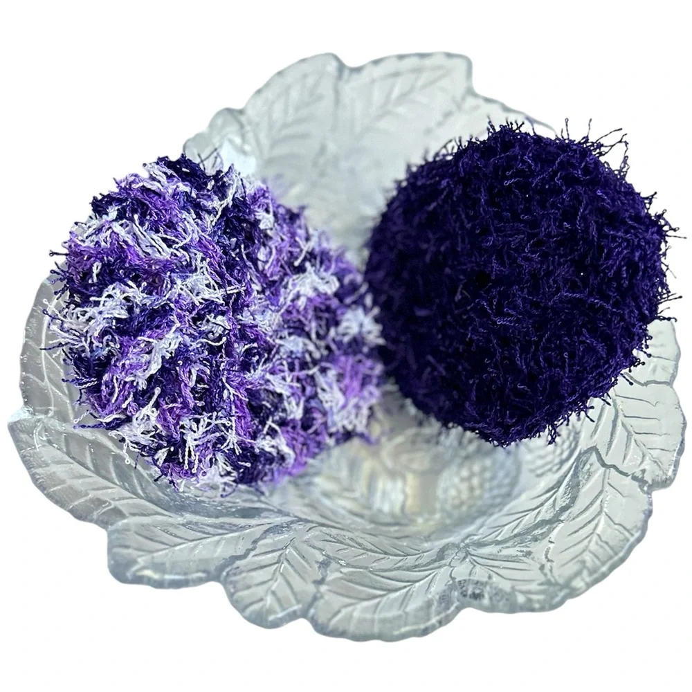 HAND CRAFTED Purple Crochet Polyester Reusable Kitchen Or Bath Scrubbing Pads